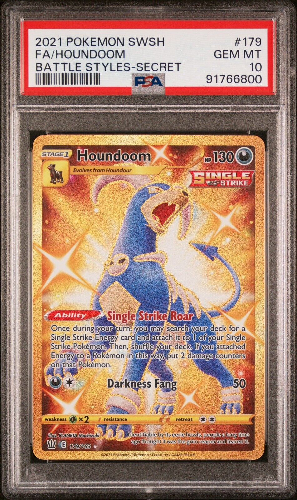 2021 Pokemon Battle Styles Houndoom Secret Gold Rare #179/163 - PSA 10 GEM MINT