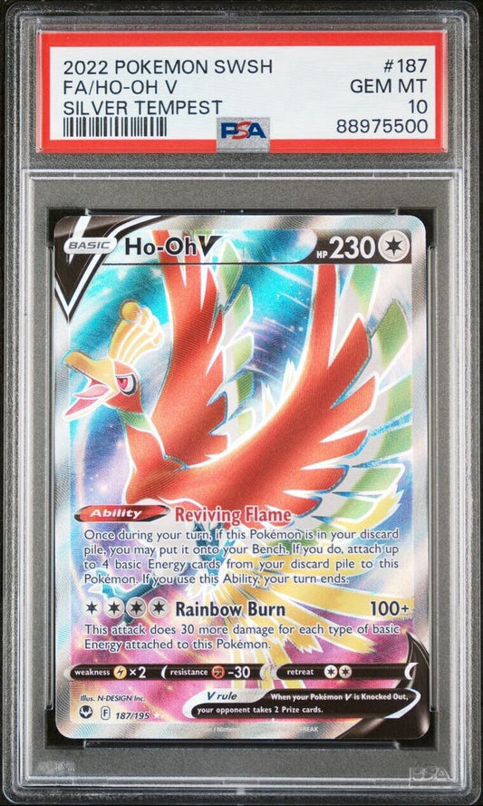 2022 Pokemon SWSH Silver Tempest Ho-Oh V Full Art #187/195 PSA 10 Gem Mint