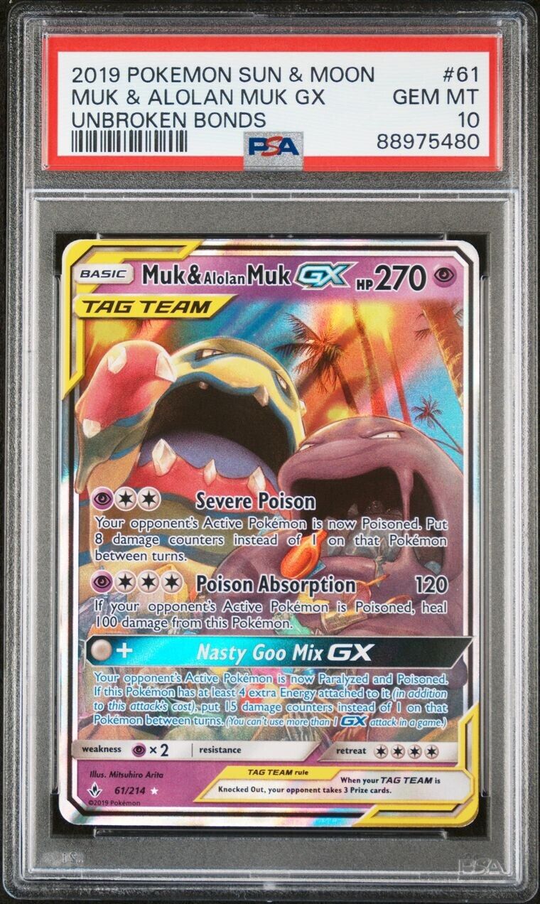 POKEMON UNBROKEN BONDS MUK & ALOLAN MUK EX  61/214  PSA 10  GEM MINT  PK641