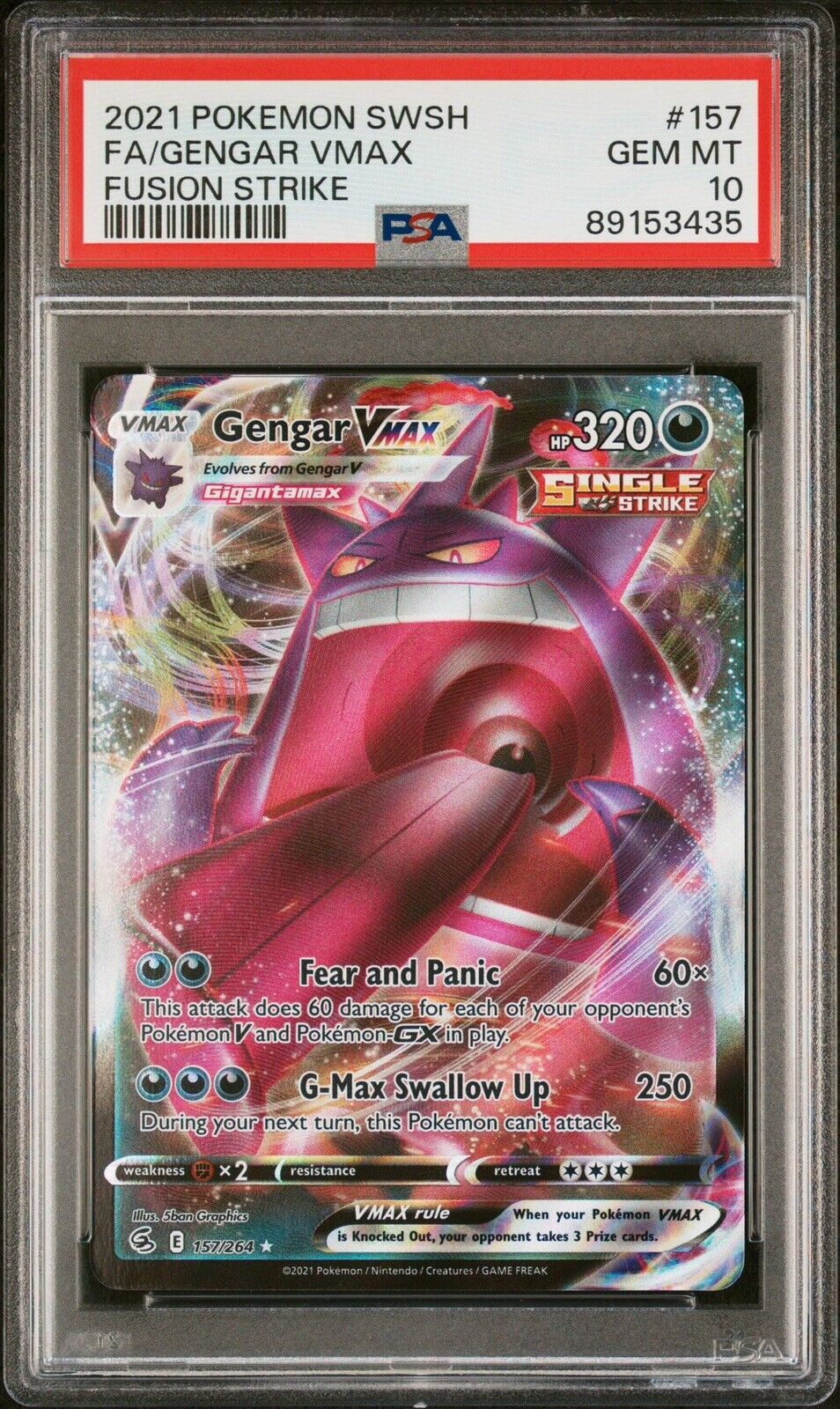 2021 Pokemon SWSH Fusion Strike FA Gengar VMAX 157/264 PSA 10 GEM MINT