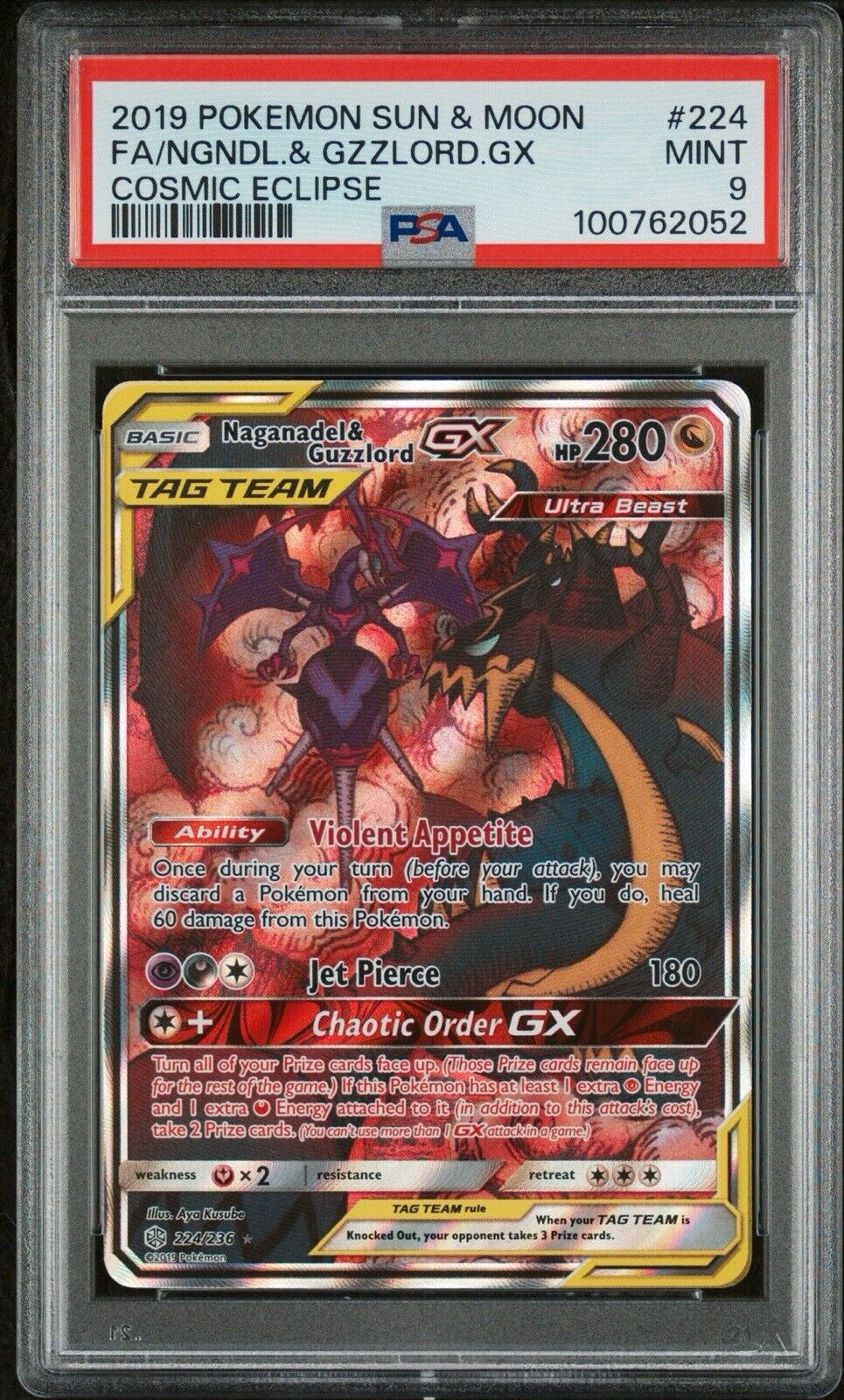 Pokemon TCG Naganadel & Guzzlord GX 224/236 Alt Art SM Cosmic Eclipse PSA 9 MINT